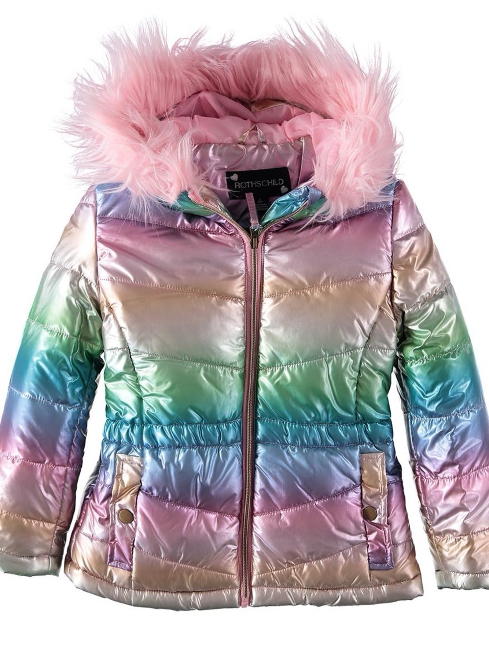 Rothschild Girls Rainbow Metallic Puffer Anorak Jacket 10/12